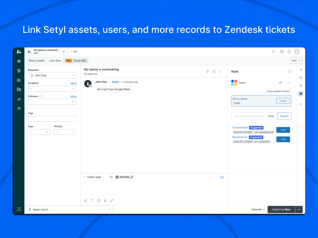 Setyl dashboard view — IT and HR app on the Zendesk Marketplace