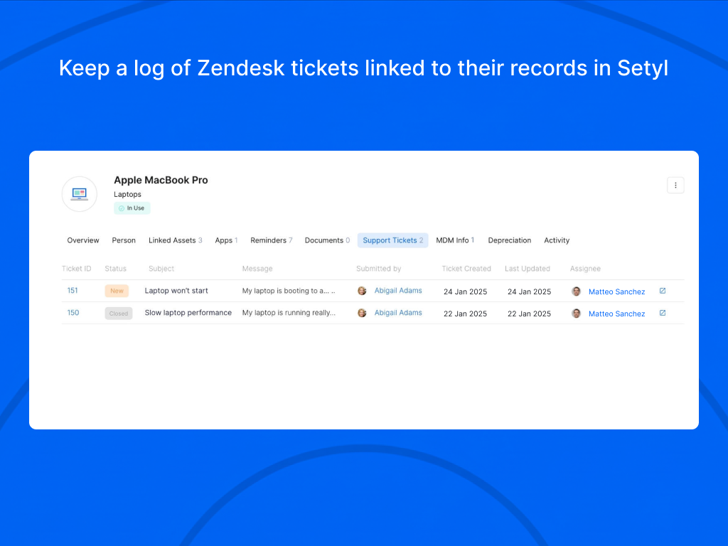 Setyl feature detail — IT and HR app on the Zendesk Marketplace